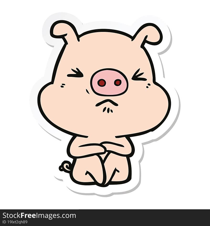 sticker of a cartoon angry pig sat waiting