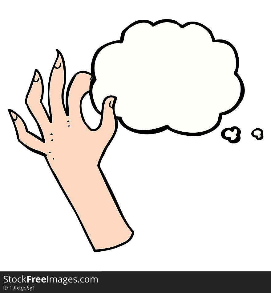 Cartoon Hand Symbol With Thought Bubble