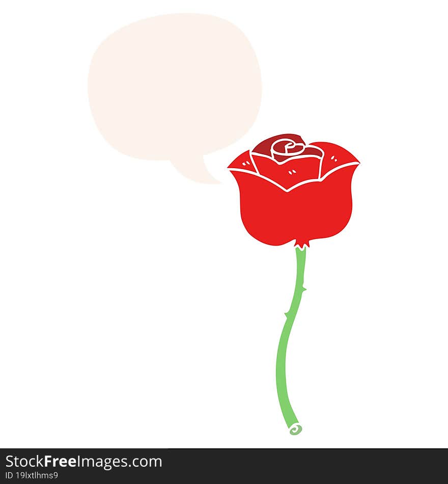 Cartoon Rose And Speech Bubble In Retro Style