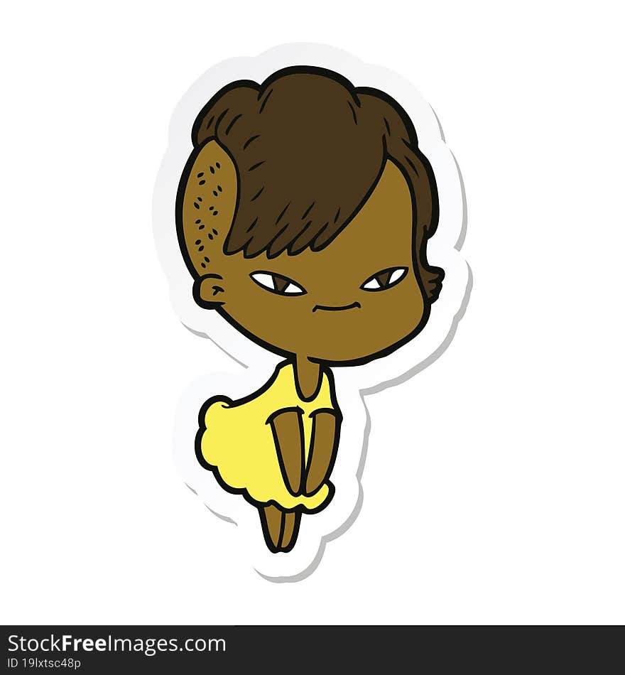 sticker of a cute cartoon girl with hipster haircut