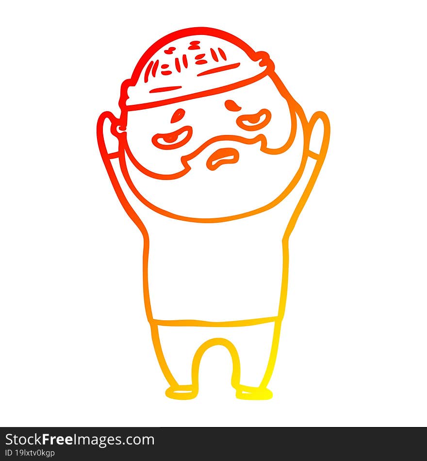 warm gradient line drawing of a cartoon worried man with beard