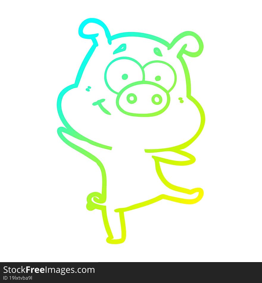 cold gradient line drawing happy cartoon pig dancing