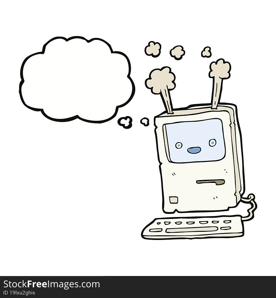 Cartoon Old Computer With Thought Bubble