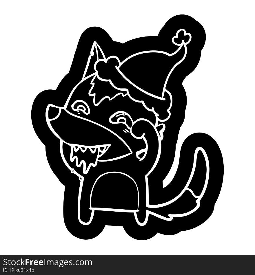 cartoon icon of a hungry wolf wearing santa hat