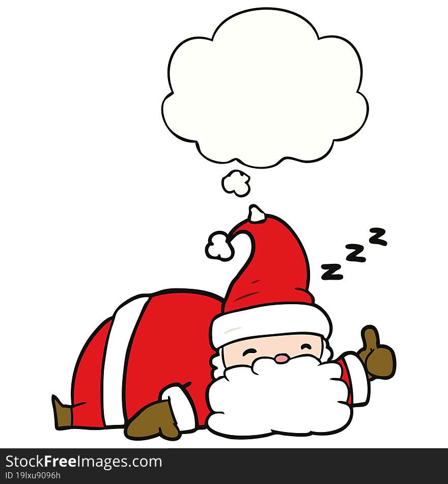 cartoon sleepy santa with thought bubble. cartoon sleepy santa with thought bubble