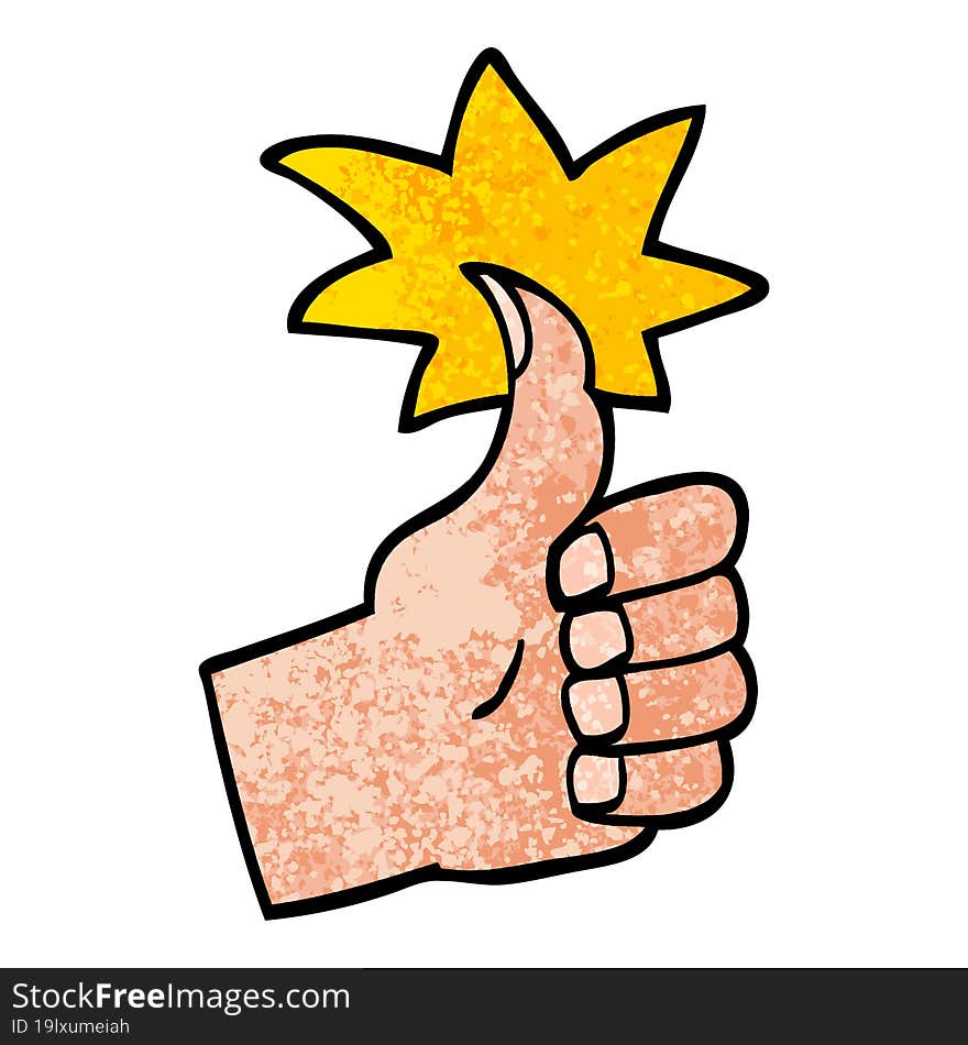 Grunge Textured Illustration Cartoon Thumbs Up Symbol