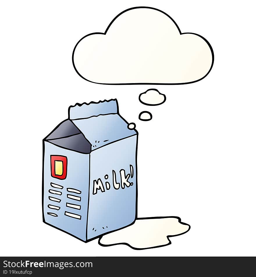 cartoon milk carton and thought bubble in smooth gradient style