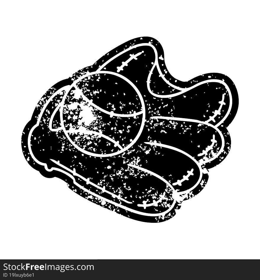 grunge distressed icon of a baseball and glove. grunge distressed icon of a baseball and glove