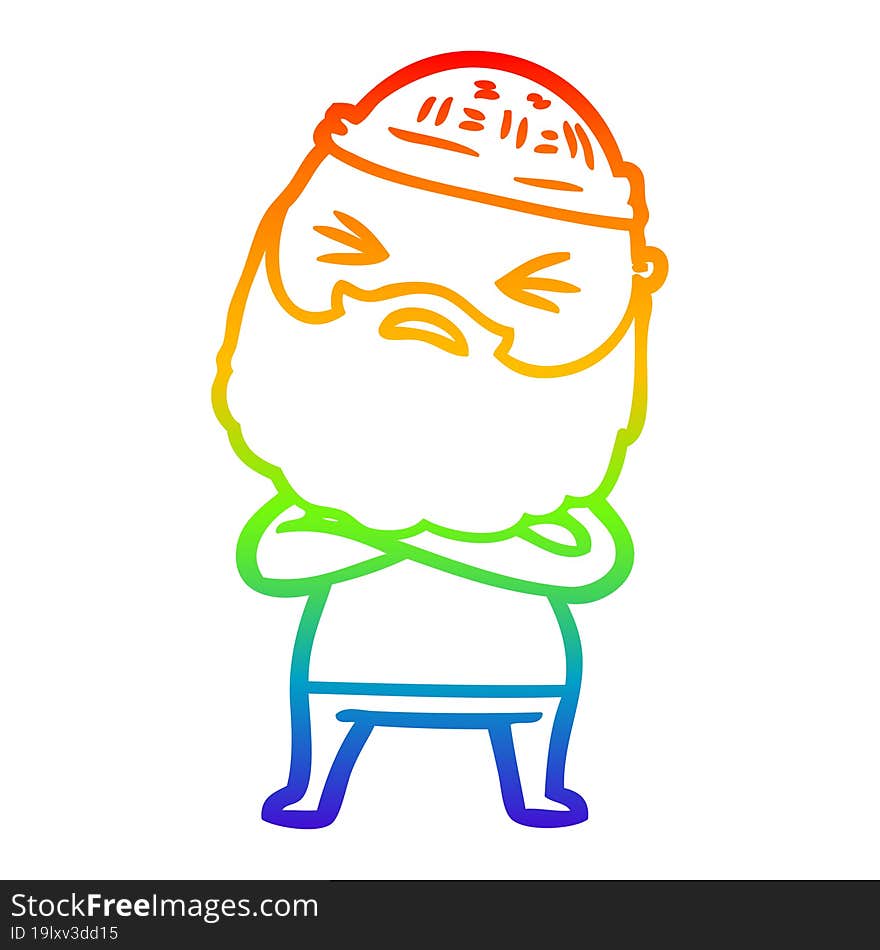 rainbow gradient line drawing cartoon man with beard