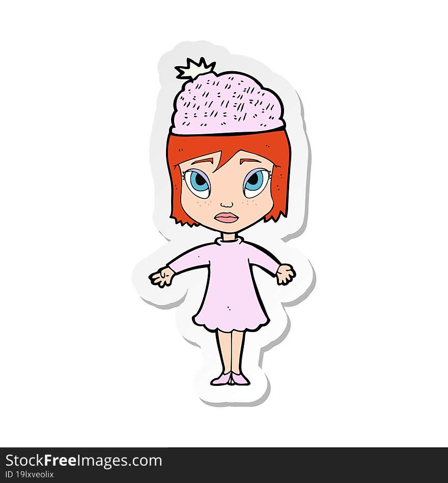 sticker of a cartoon woman wearing winter hat