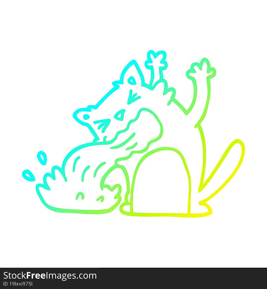 cold gradient line drawing cartoon cat being sick