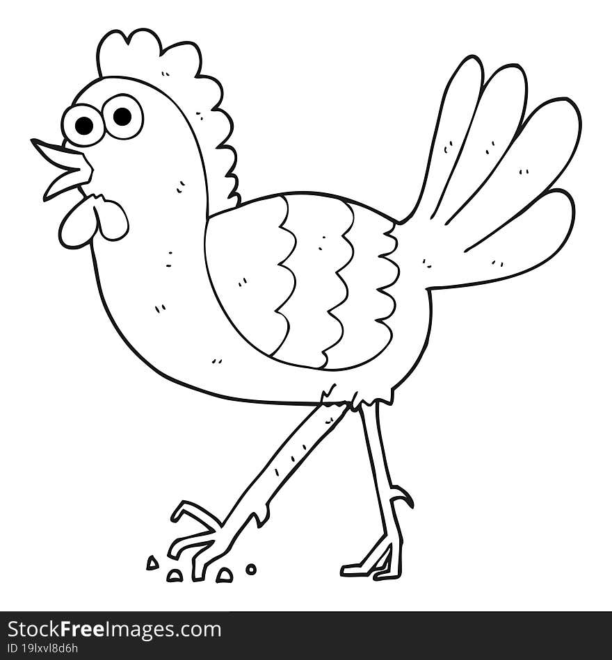 freehand drawn black and white cartoon chicken