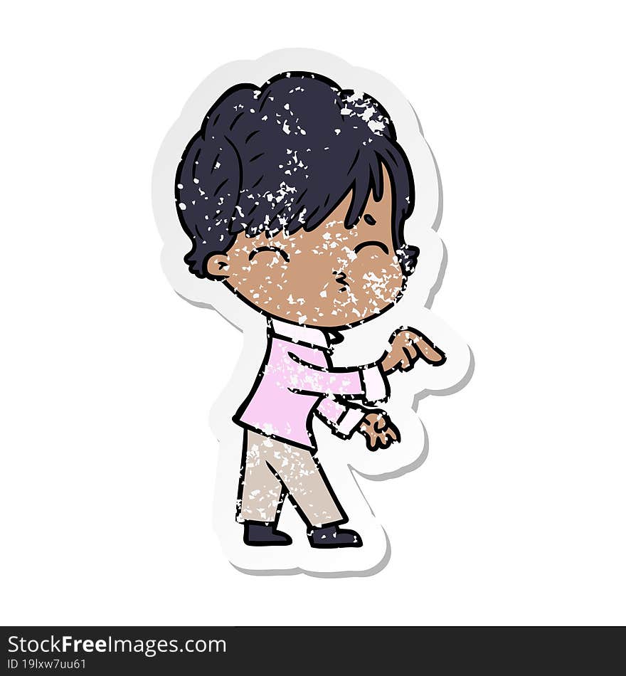 Distressed Sticker Of A Cartoon Woman Thinking