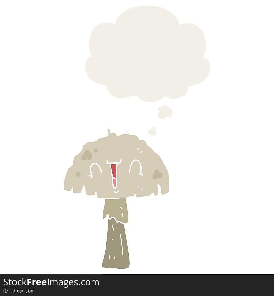 cartoon mushroom with thought bubble in retro style