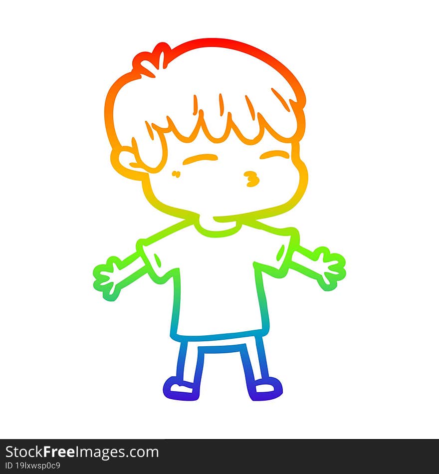 Rainbow Gradient Line Drawing Cartoon Curious Boy