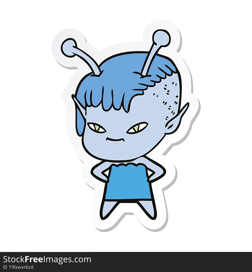 sticker of a cute cartoon alien girl