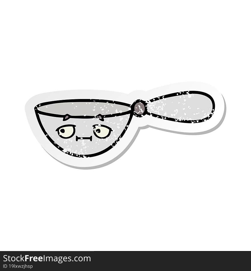 Distressed Sticker Of A Cute Cartoon Measuring Spoon