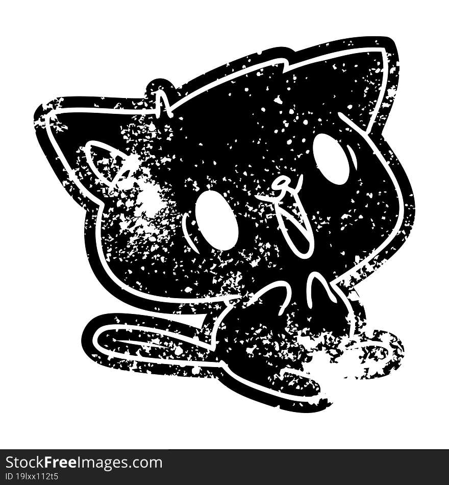 grunge distressed icon of cute kawaii cat. grunge distressed icon of cute kawaii cat