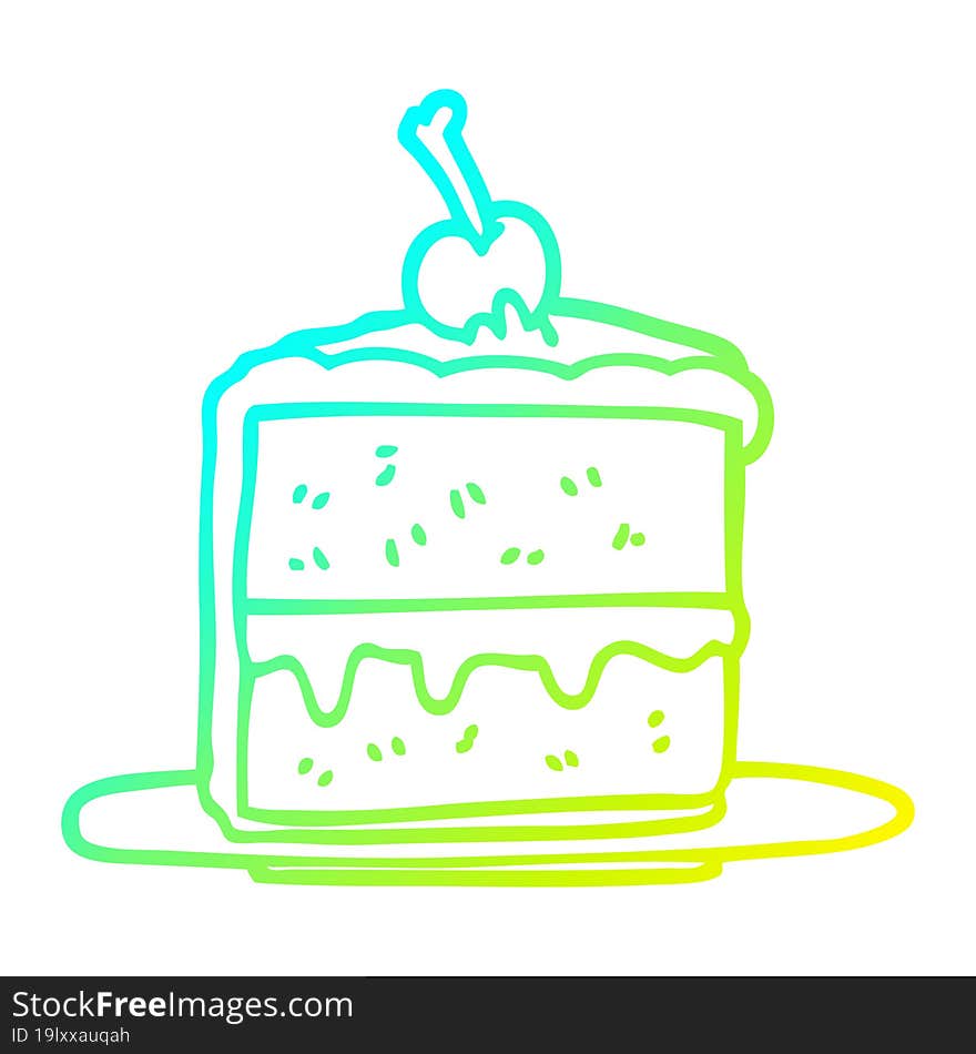 cold gradient line drawing of a cartoon cake slice