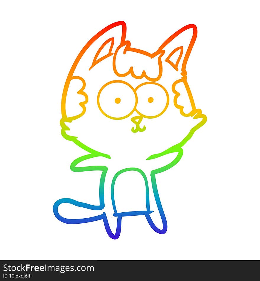 rainbow gradient line drawing of a happy cartoon cat