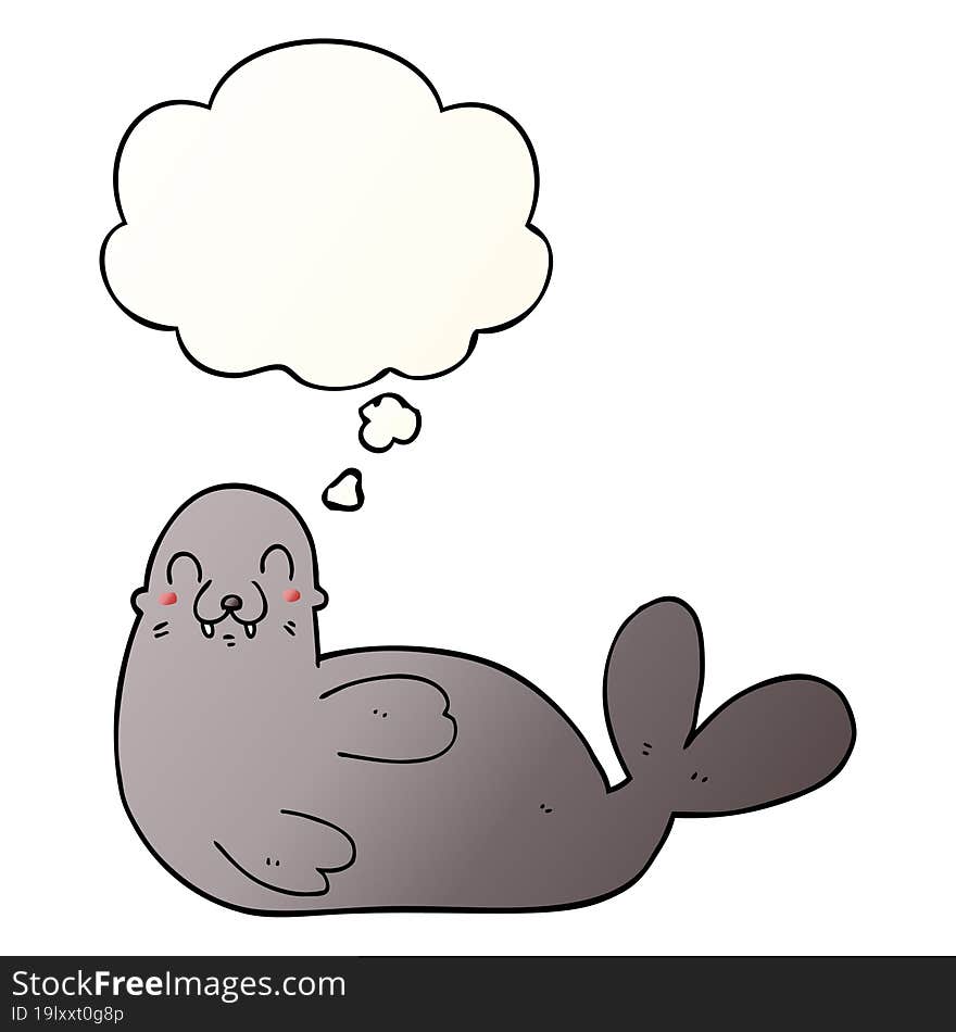 cartoon seal and thought bubble in smooth gradient style