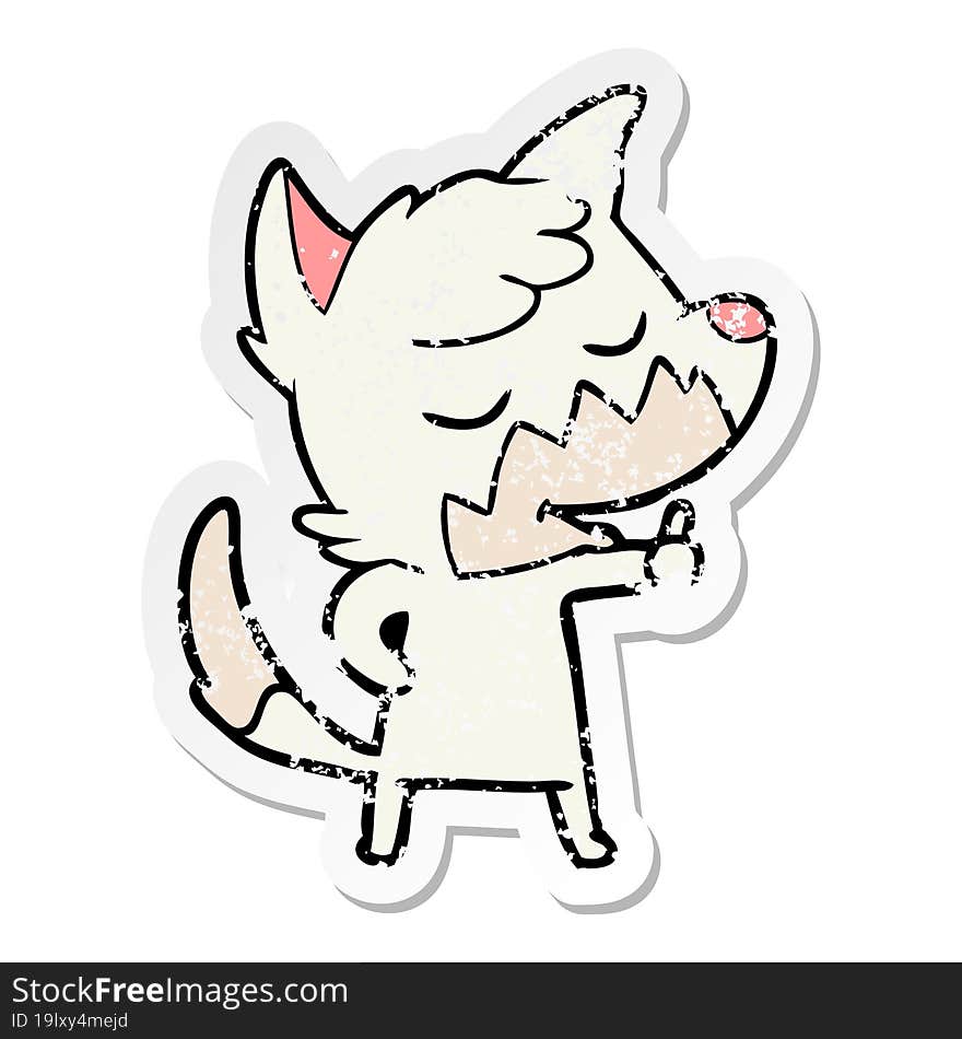 distressed sticker of a friendly cartoon fox giving thumbs up sign