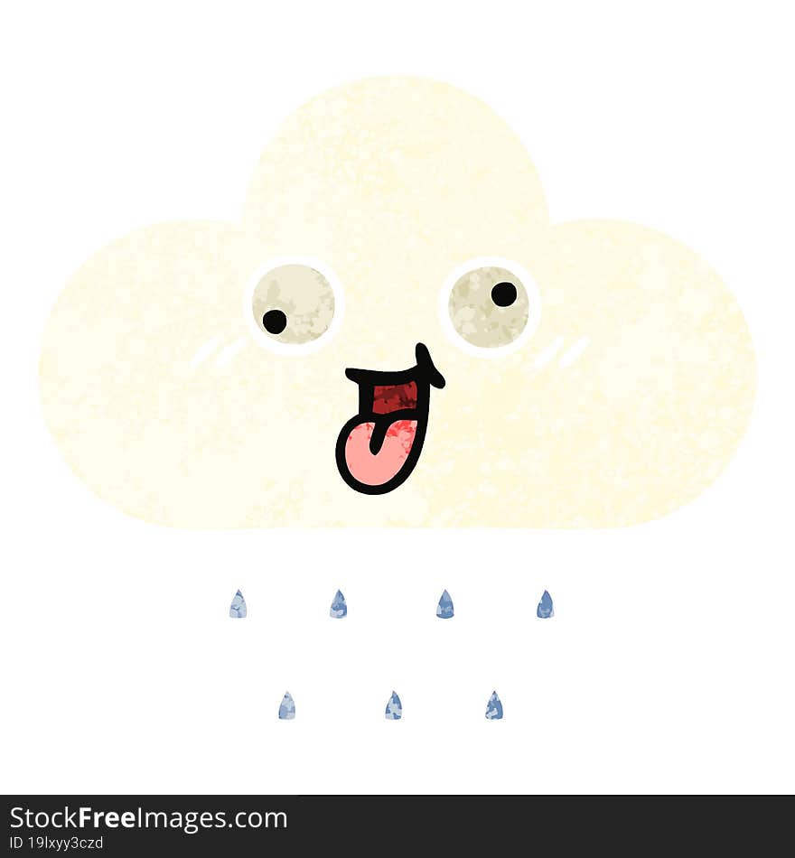 retro illustration style cartoon rain cloud