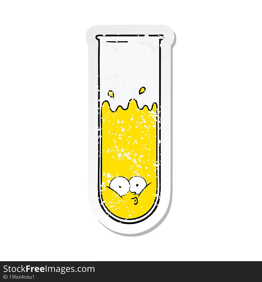 distressed sticker of a cartoon surprised test tube