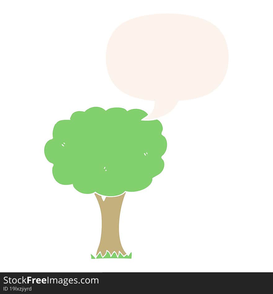 cartoon tree and speech bubble in retro style