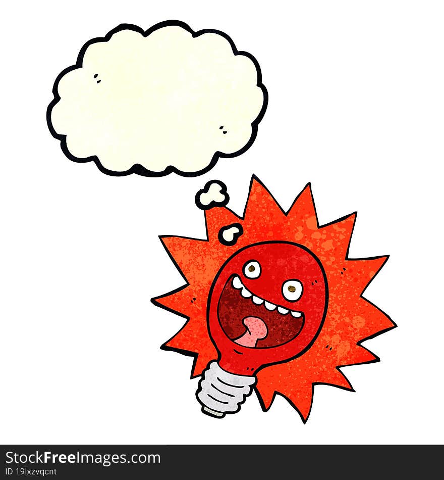 cartoon red lightbulb with thought bubble