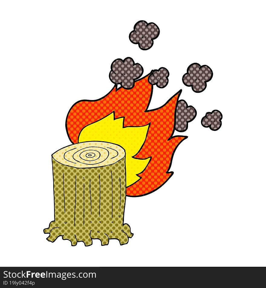 cartoon tree stump on fire