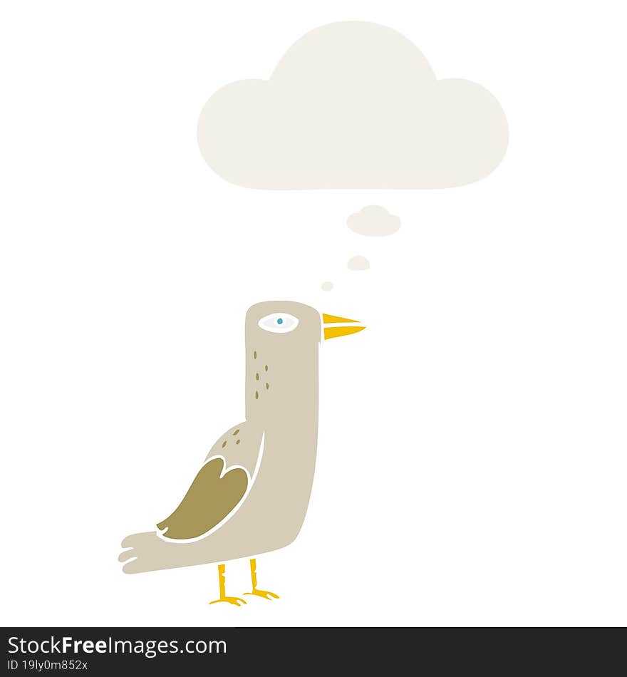 cartoon bird with thought bubble in retro style