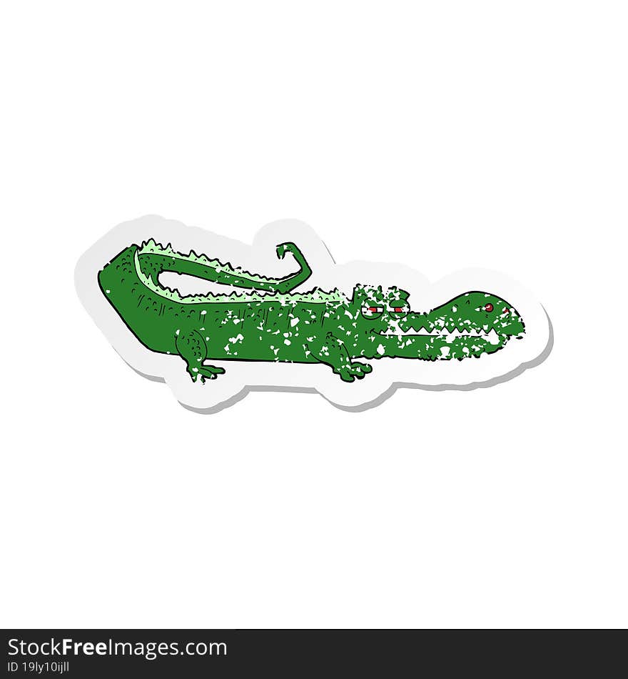 Retro Distressed Sticker Of A Cartoon Crocodile