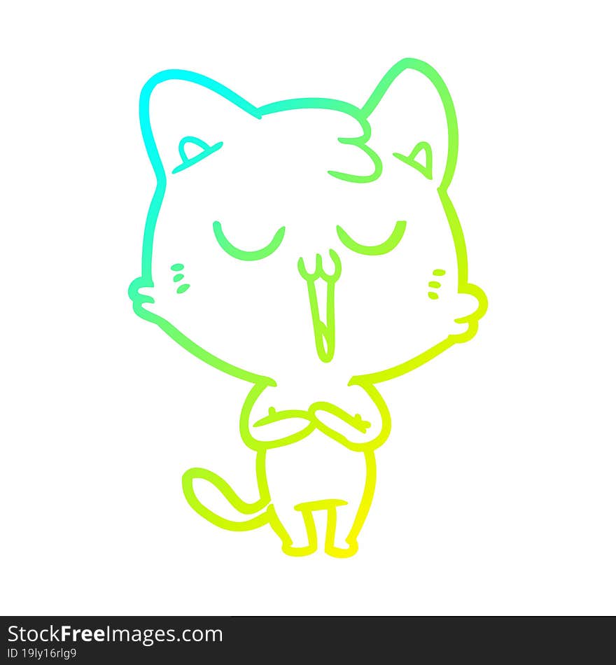 Cold Gradient Line Drawing Cartoon Cat Singing