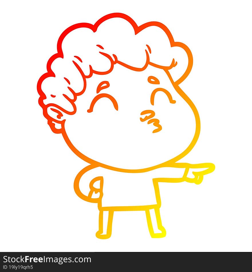 warm gradient line drawing cartoon man pouting