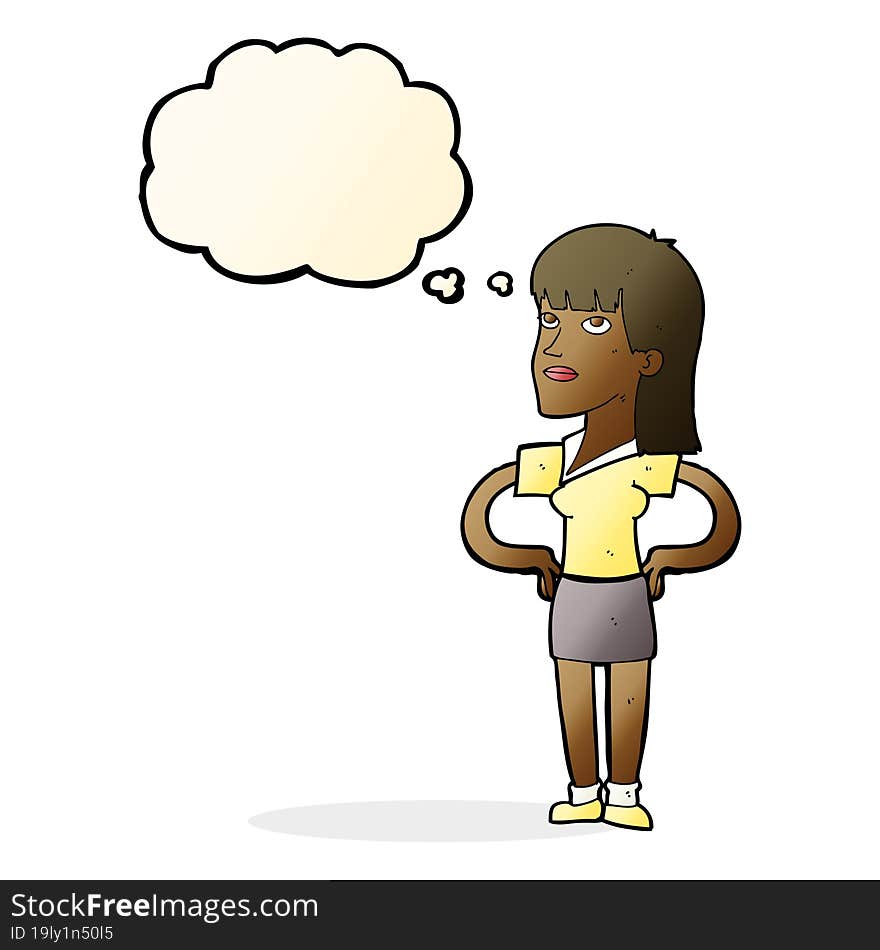 Cartoon Woman With Hands On Hips With Thought Bubble