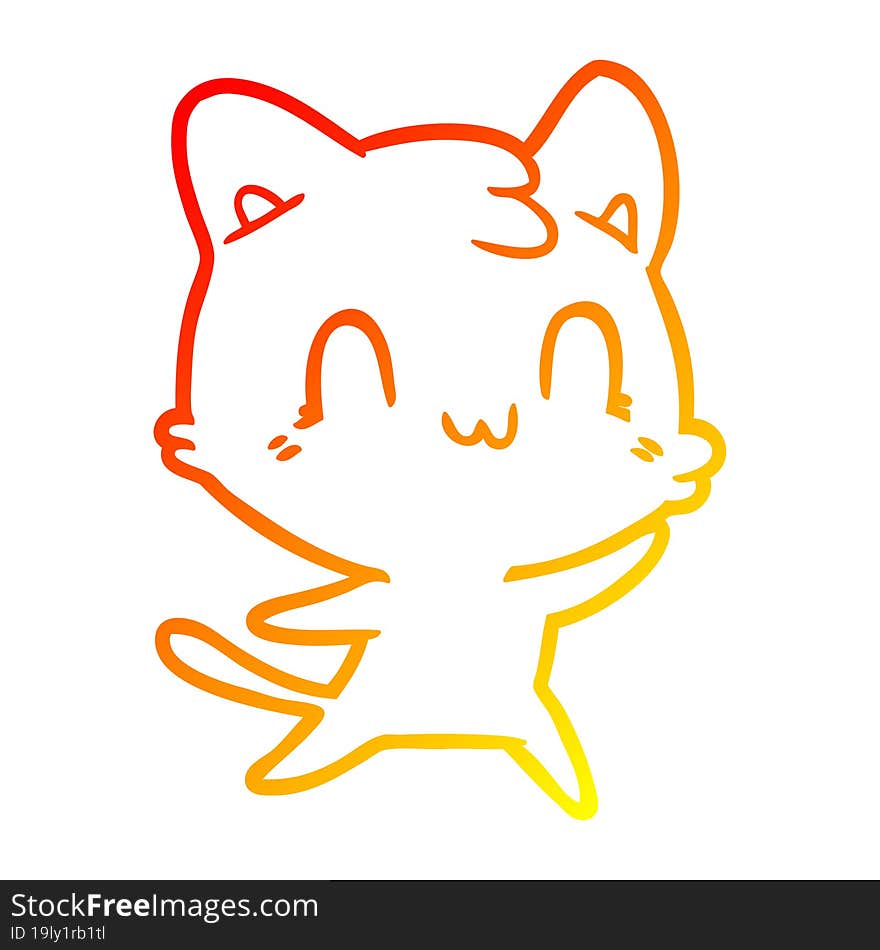 warm gradient line drawing of a cartoon happy cat