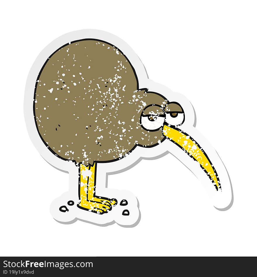 retro distressed sticker of a cartoon kiwi