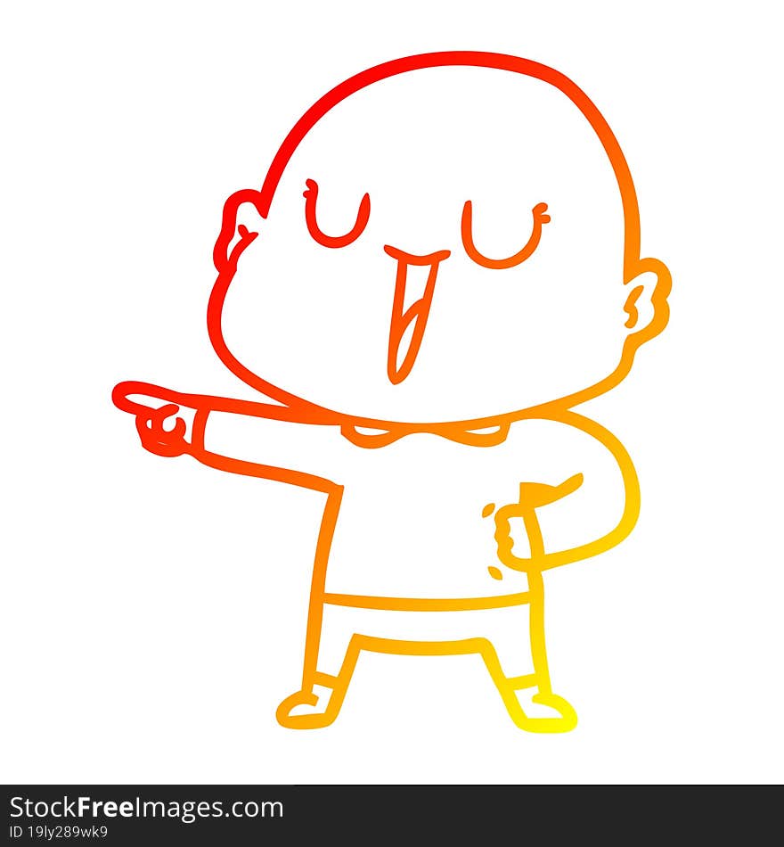 warm gradient line drawing of a happy cartoon bald man