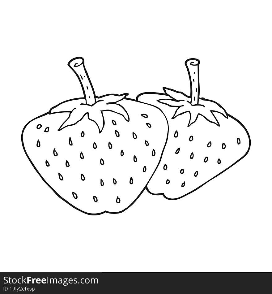 freehand drawn black and white cartoon strawberries