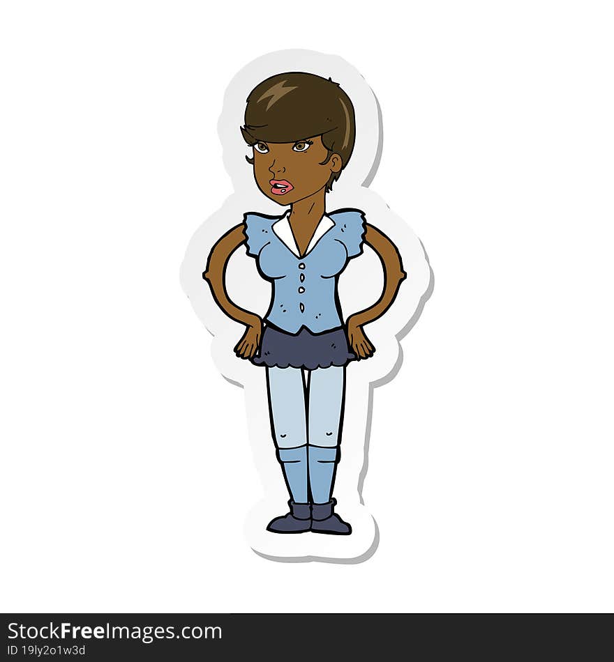 Sticker Of A Cartoon Woman With Hands On Hips