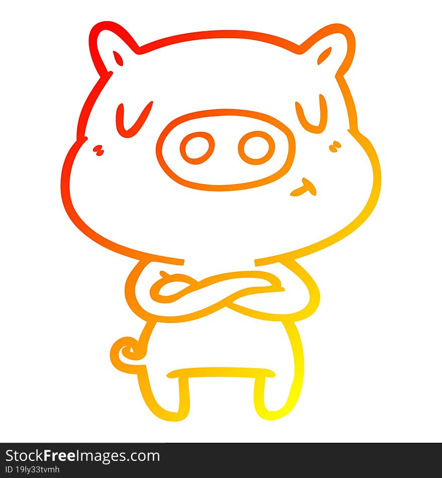 warm gradient line drawing cartoon content pig