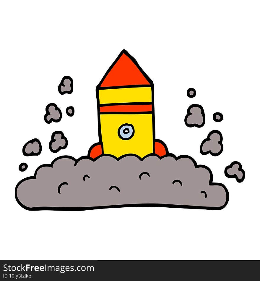 Cartoon Doodle Rocket Launching