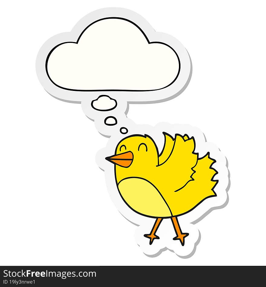 cartoon bird with thought bubble as a printed sticker