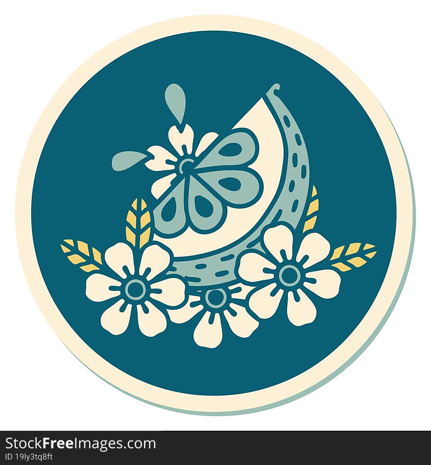 tattoo style sticker of a decorative lemon