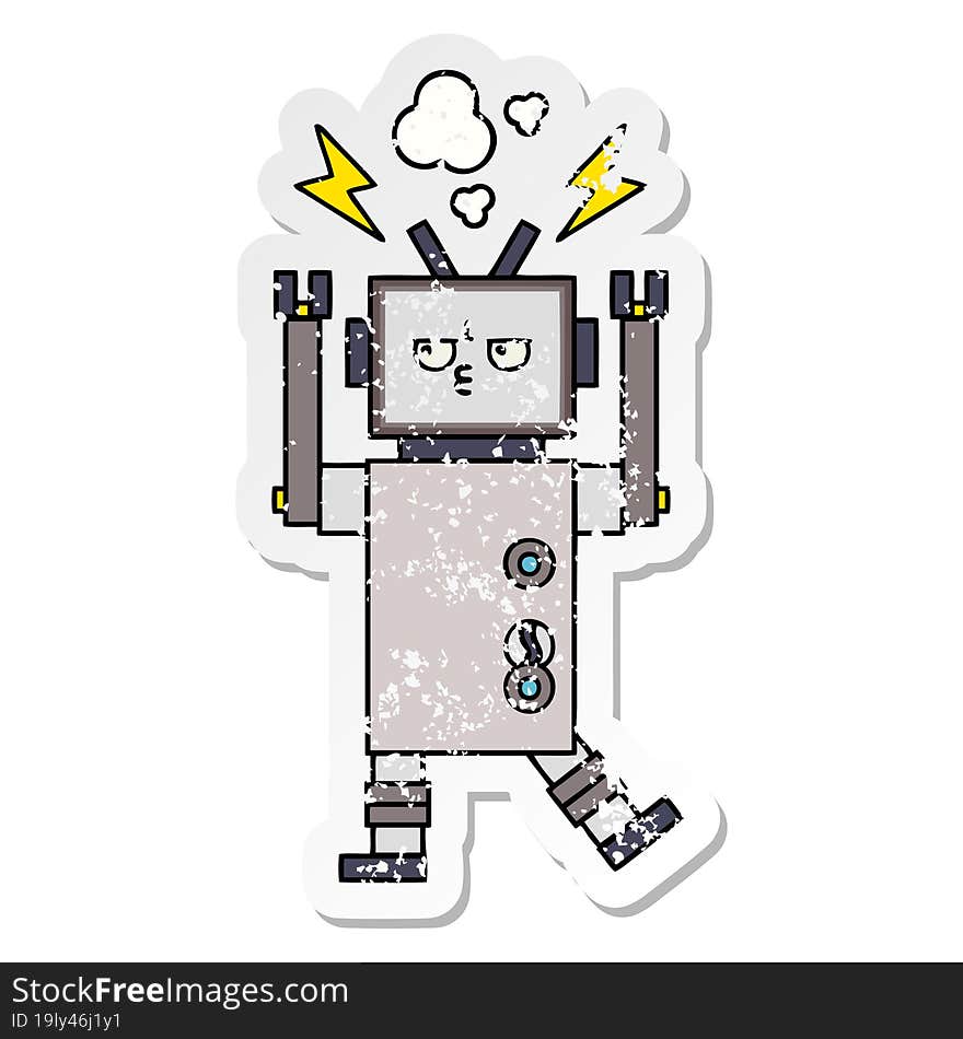 distressed sticker of a cute cartoon robot