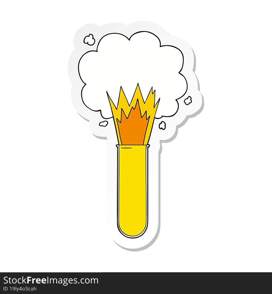 sticker of a cartoon exploding chemicals in test tube