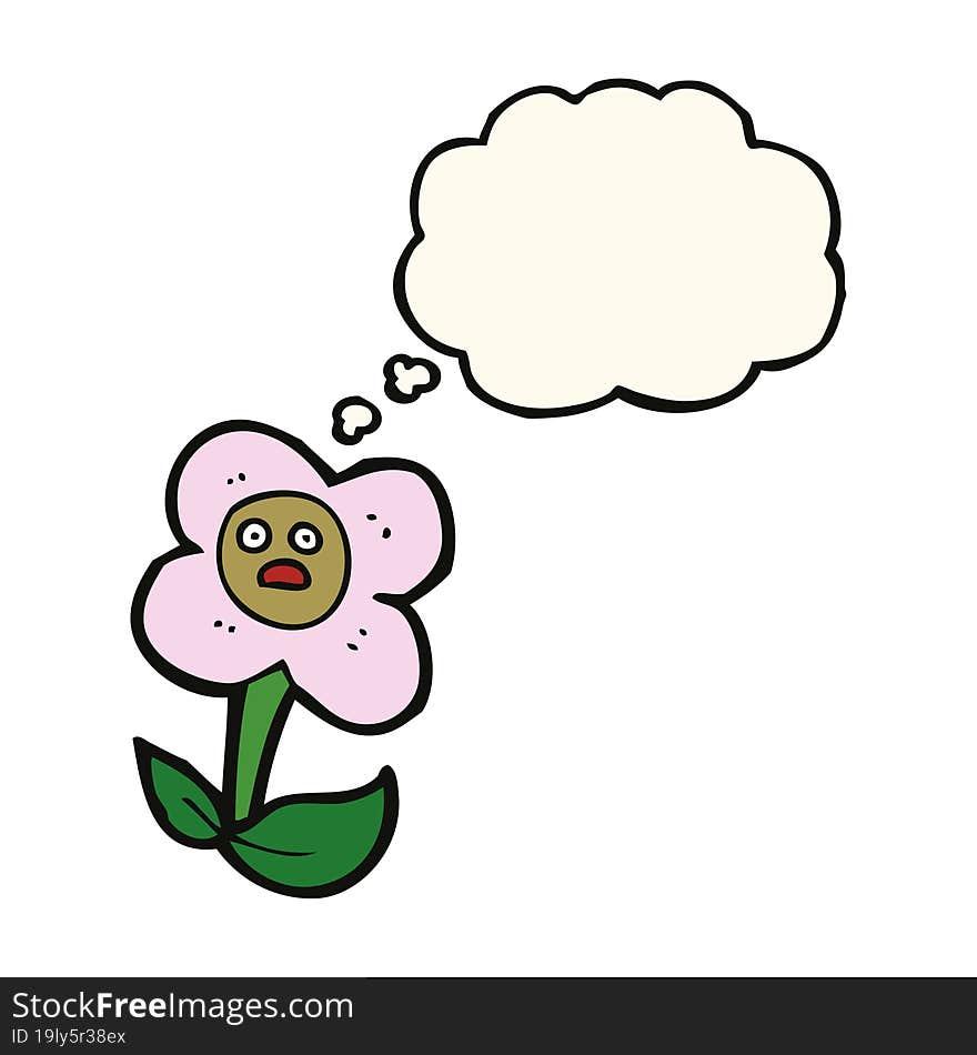 cartoon flower with face with thought bubble