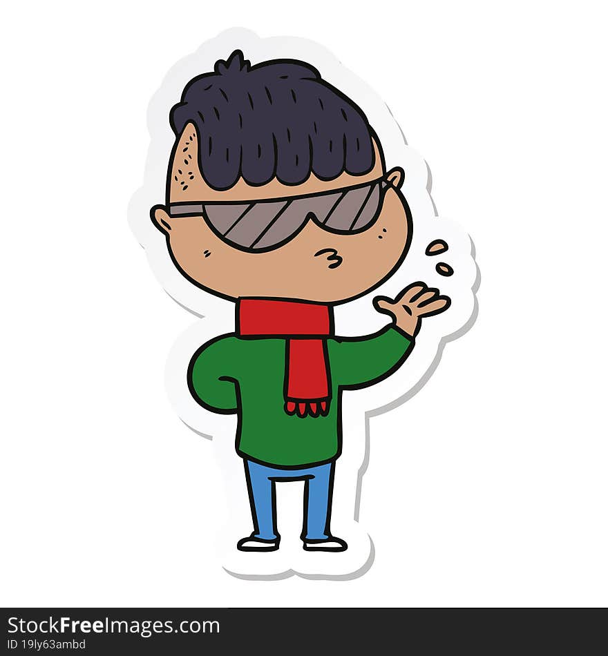 sticker of a cartoon boy wearing sunglasses