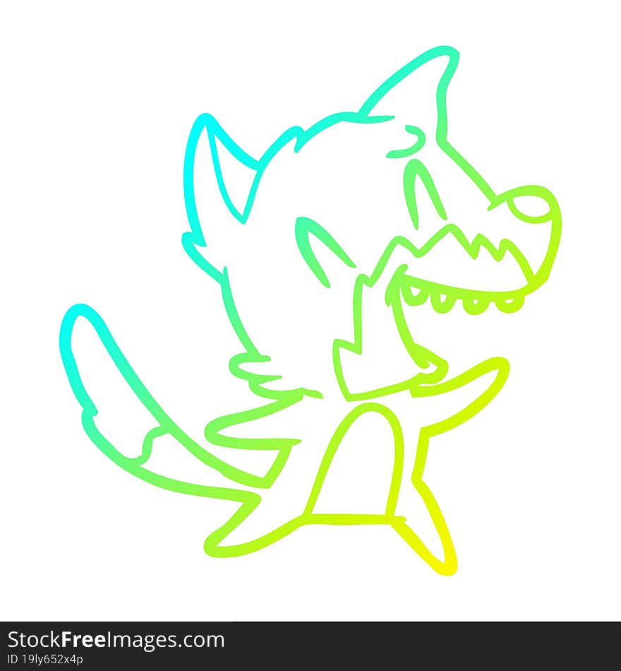 cold gradient line drawing of a laughing fox cartoon